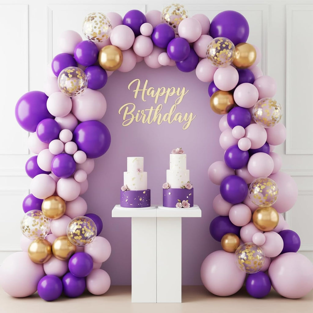 RUBFAC Dark Purple Balloons - 129-Piece Latex Balloon Garland Kit | 5-12 Inch for Weddings & Parties