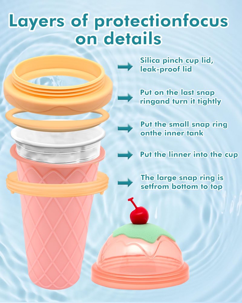Slushie Cup, Smoothie Cups with Lids & Straws, Slushy Cup for Juices, Milk and Ice Cream Make, Portable Frozen Magic Slushie Cup Maker for Kids, Friends and Family (Pink)