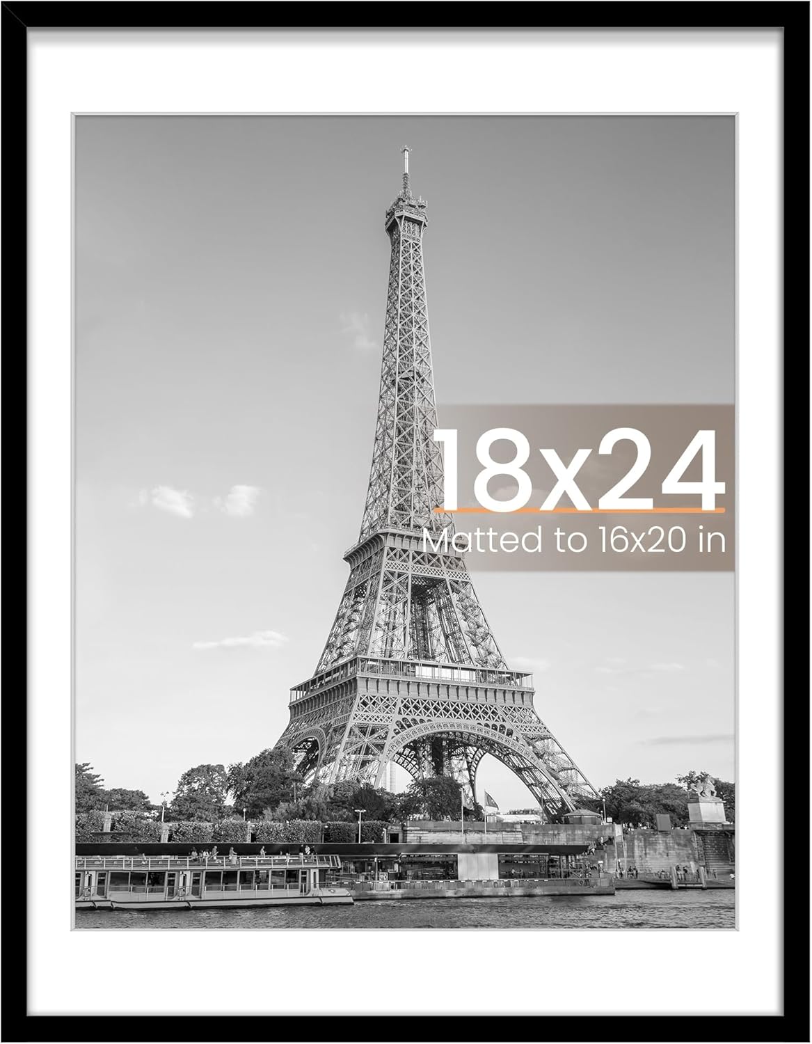 Upsimples 18x24 Picture Frame - Versatile Display for 16x20 with Mat or 18x24 Without - Black, 1 Pack