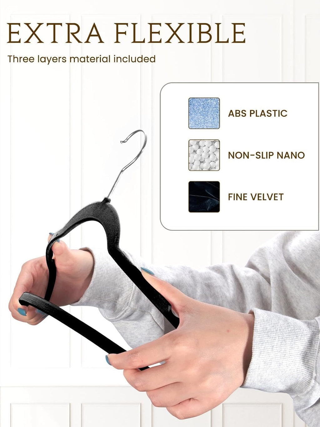 Smartor Velvet Hangers - 70 Pack Black Non-Slip Heavy-Duty Felt Hangers | Slim Space-Saving Design with 360° Rotating Hook
