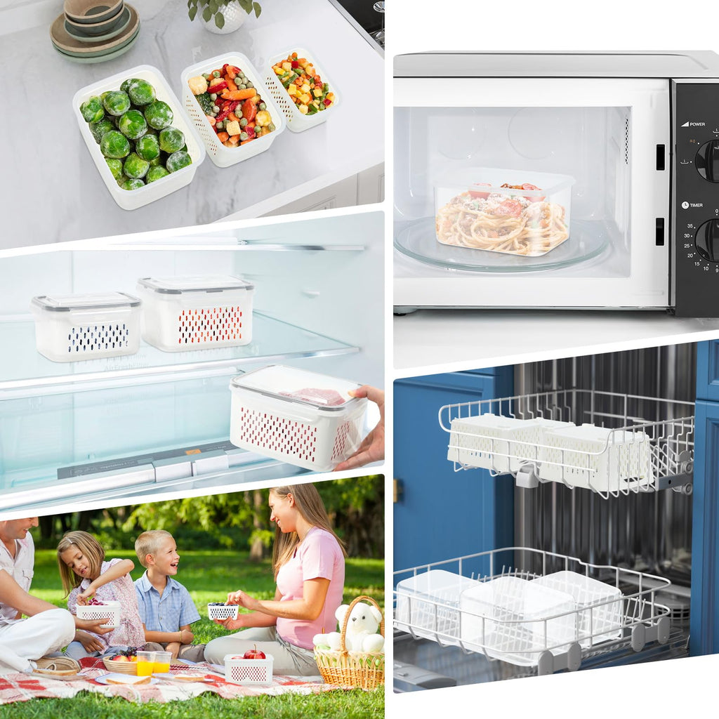 ODOMU 8 PS Fruit Storage Container for Fridge, Plastic Fruit Containers for Fridge with Removable Colander, Container for Fruit Berry Salad Lettuce, BPA Free Kitchen Refrigerator Organizers