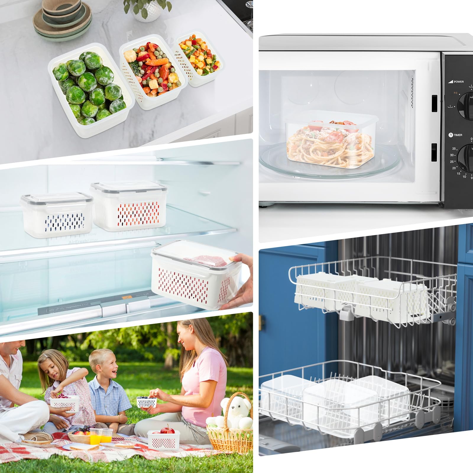 ODOMU 8 PS Fruit Storage Container for Fridge, Plastic Fruit Containers for Fridge with Removable Colander, Container for Fruit Berry Salad Lettuce, BPA Free Kitchen Refrigerator Organizers