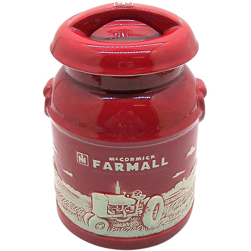 M Cornell Importers, Inc. IH Farmall Raised-Relief Stoneware Milk Can Cookie Jar