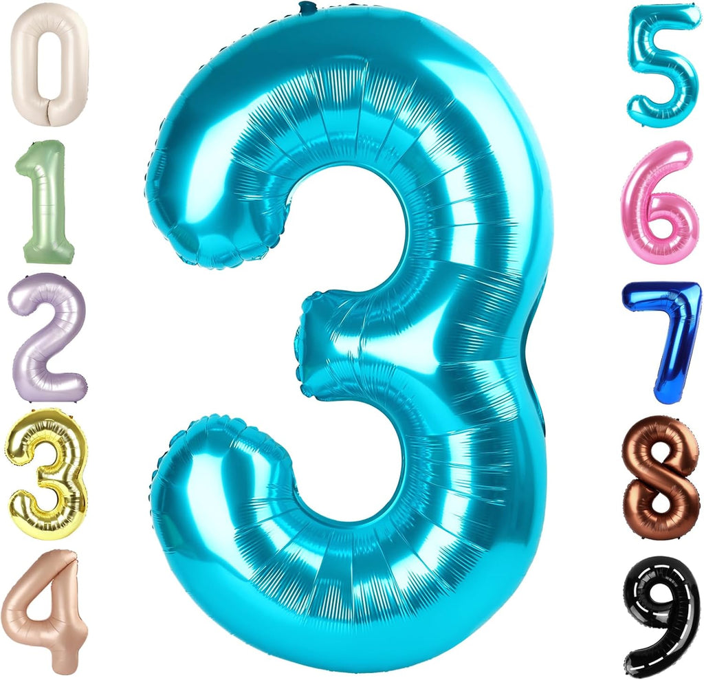 Numbers Balloon - 40 Inch Large Light Blue Balloon for 3rd Birthday Decor | Perfect for Celebrations