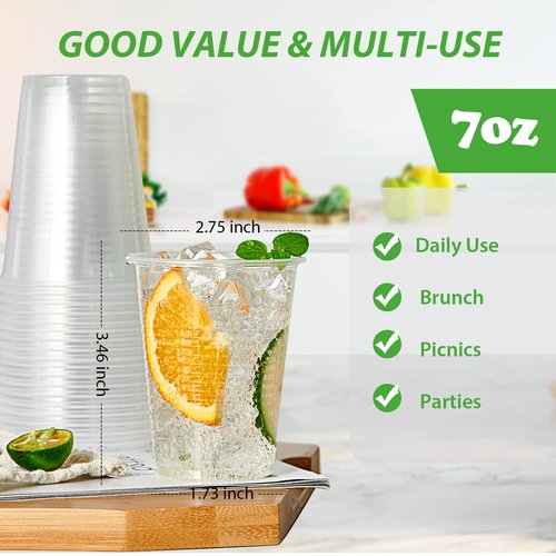 Lilymicky 1000 PACK 7 oz Clear Plastic Cups, 7 Ounce Disposable Drinking Cups for Birthday Parties, Picnics, Ceremonies, and any Events
