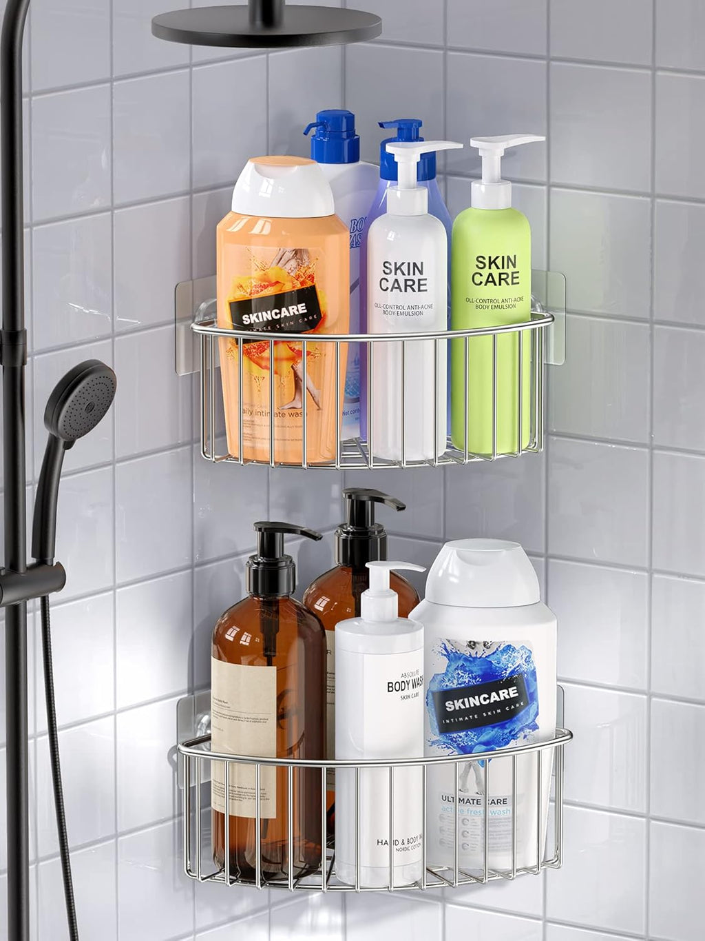 SMARTAKE Corner Shower Caddy - Deep Basket Design, Wall Mounted SUS304 Stainless Steel Organizer | Silver 2-Pack