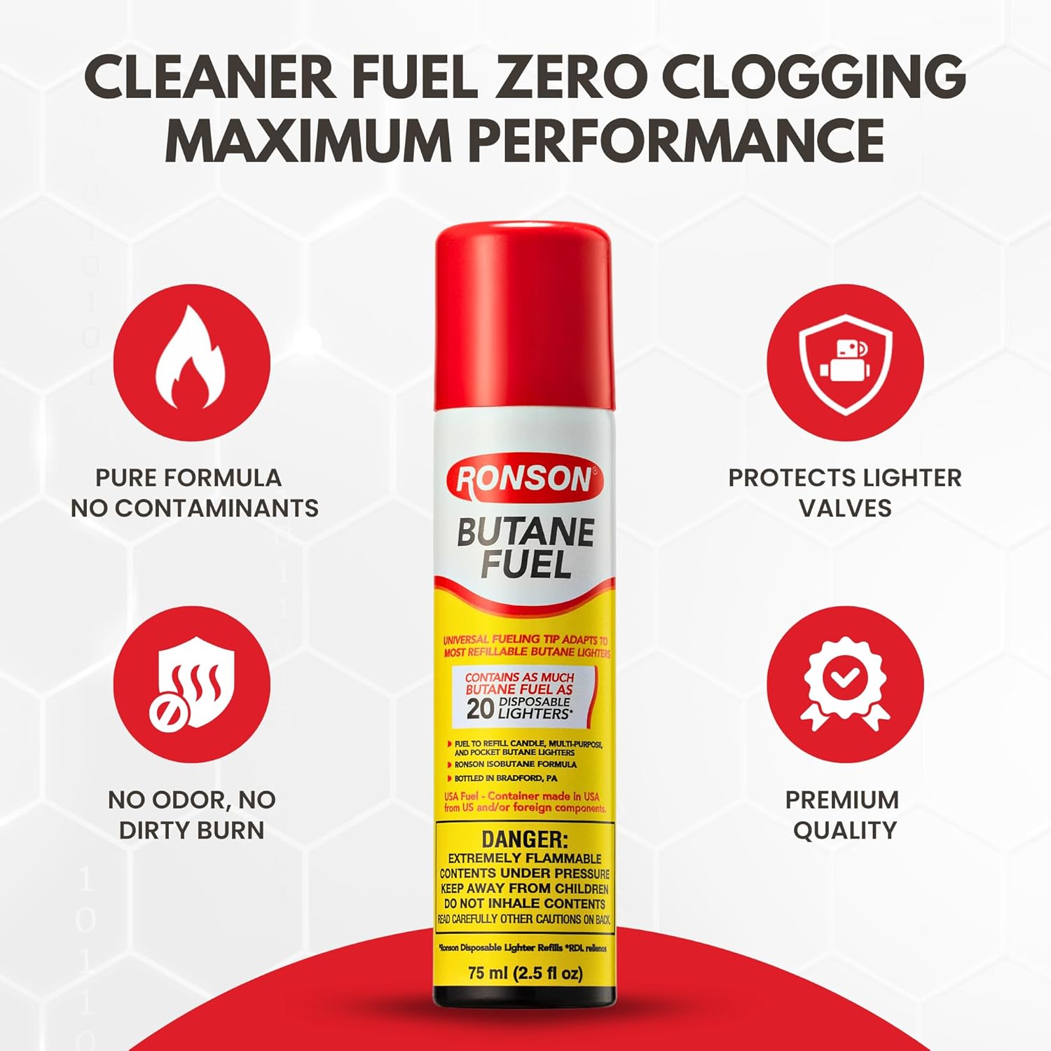 Ronson Butane Fuel Refill 75ml - Clean Burning Universal Lighter Fluid for Torch & Kitchen Use | Pack of 2