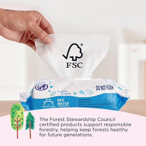 Mama Bear 99% Water Baby Wipes - Hypoallergenic & Fragrance-Free | 72 Count (Pack of 6)