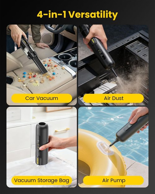 Mr.ego Handheld Car Vacuum - Portable Cordless 4-in-1 Mini Vacuum with 18500Pa Suction | Black