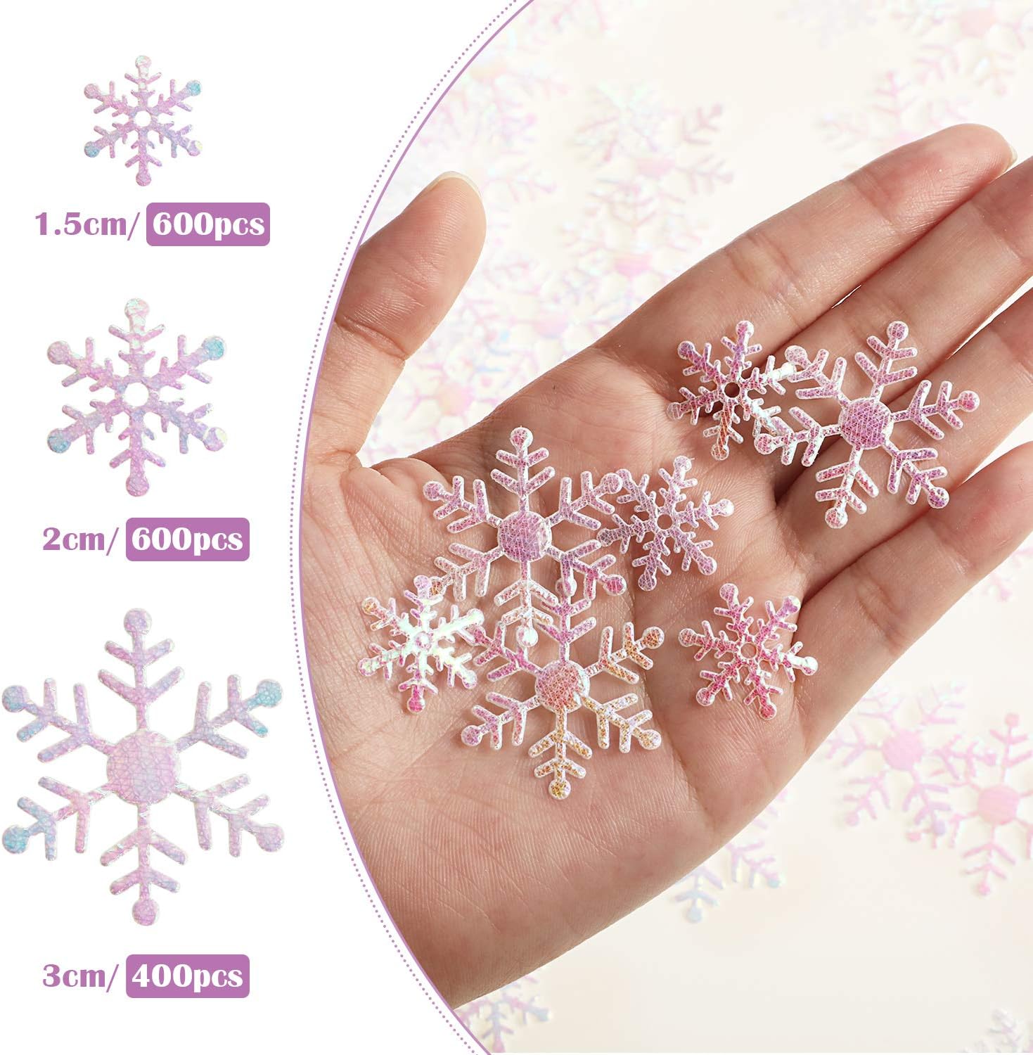 Skiennix Winter Wedding Snowflake Confetti - 1600 Pieces in 3 Sizes for Festive Table Decor