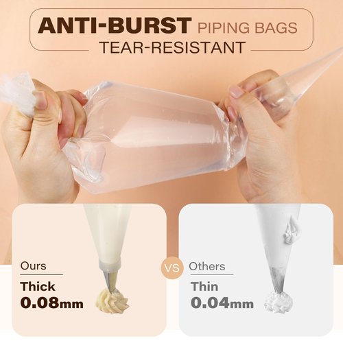 LotFancy Piping Bags 18 Inch, Pack of 100, Extra Thick Anti-Burst Pastry Bags with 5 Clips, Disposable Cake Decorating Bag for Cupcakes Cookies