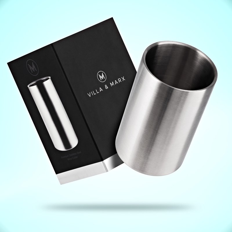 Villa & Marx Premium Champagne Bucket - Keeps 750ml Bottles Cold for Hours - Insulated White Wine Bottle Cooler Without Ice - Stainless Steel