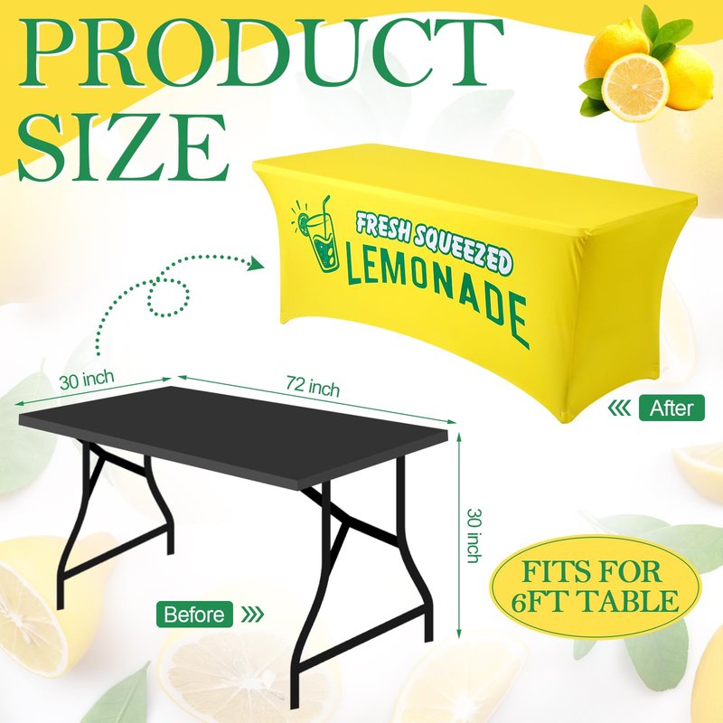 Oudain Lemonade Stand Supplies Tablecloth Stretch Spandex Table Cover Lemonade Vendor Tablecloth for Standard Folding Tables Summer Gathering Beach Picnic Lemon Birthday Party Decor (Yellow,6ft)