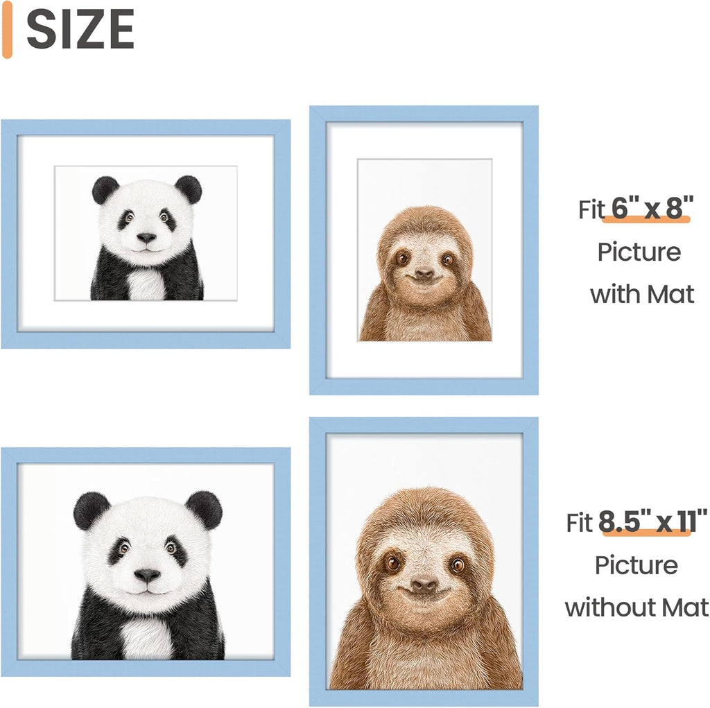 Upsimples 8.5x11 Picture Frame - Versatile Display for 6x8 Photos with Mat or 8.5x11 Without - Blue, 1 Pack