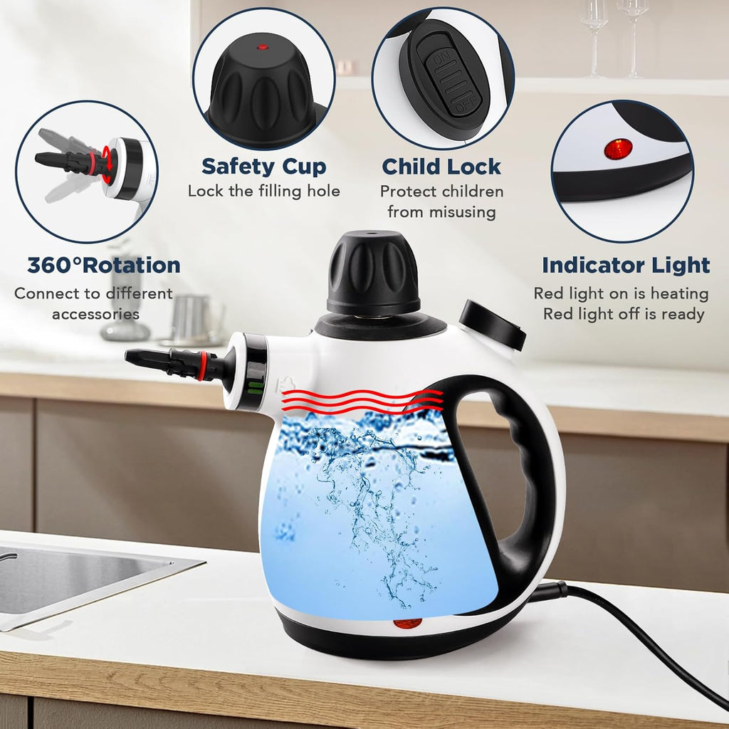 Skiennix Handheld Steam Cleaner - Portable Upholstery Steamer with 10 Accessories for Home Use