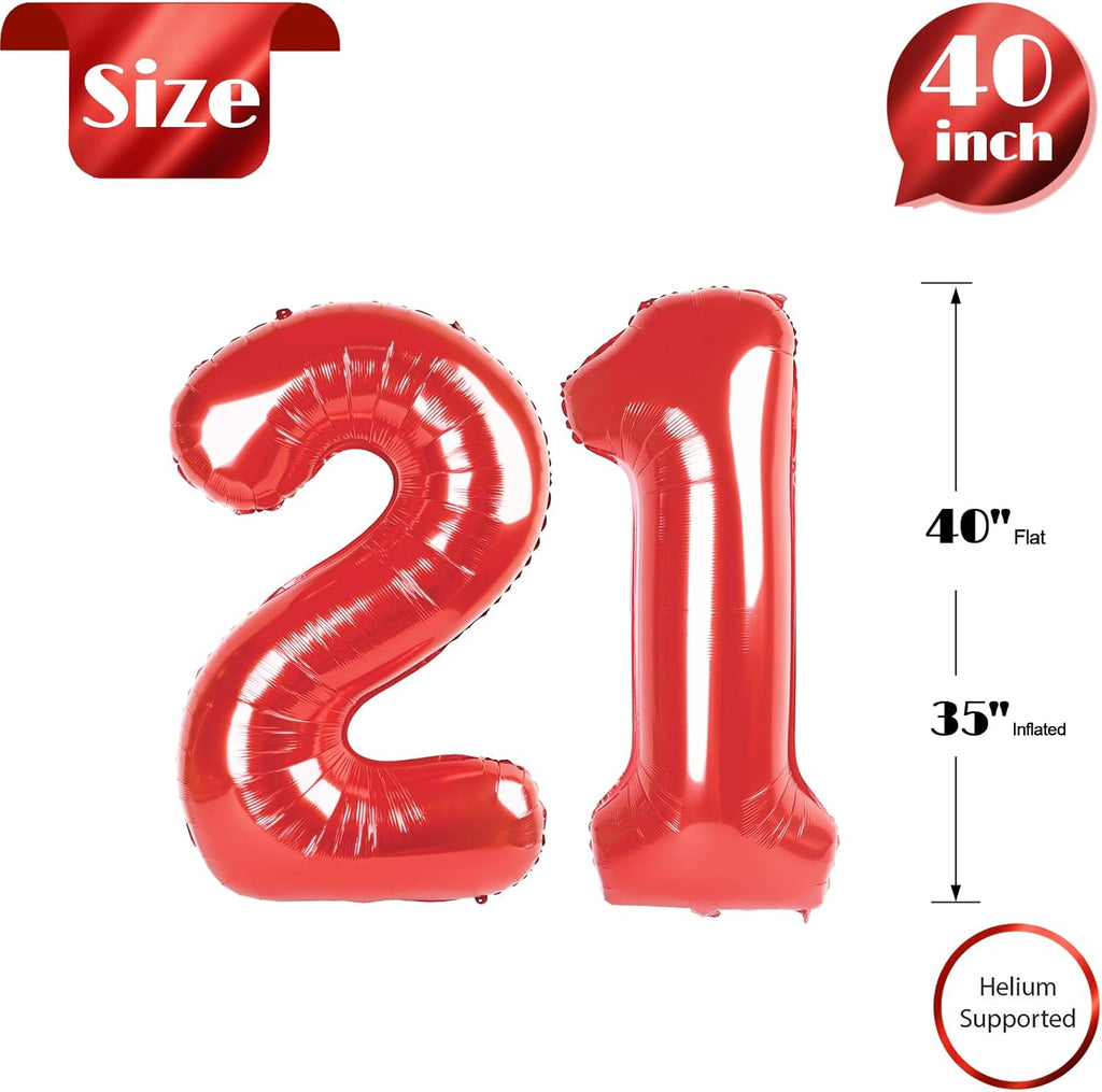 Red Number 21 Balloon - 40 Inch Birthday Decoration for 21st Party | Perfect for Boys & Girls