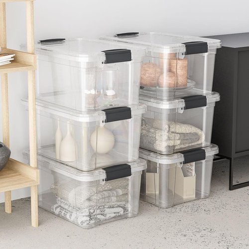Superio Clear Storage Boxes with Lids, 7.4 Quart BPA Free Plastic Containers, Bins for Organizing, Stackable Crates, Organizer Totes for Home, Office, School, and Dorm