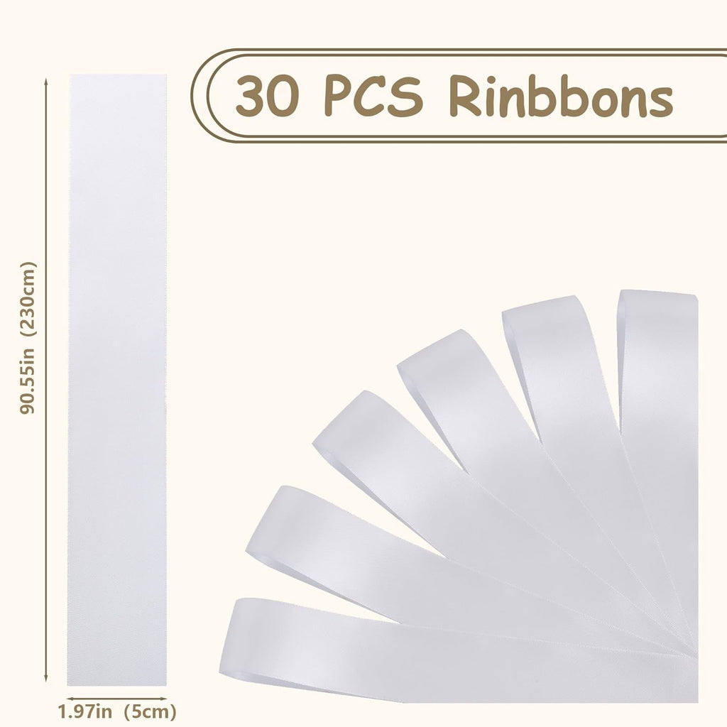 Skiennix 30 Pcs Satin Chair Ribbons - 90.55x1.96 Inch White Sashes for Wedding Aisle Decor