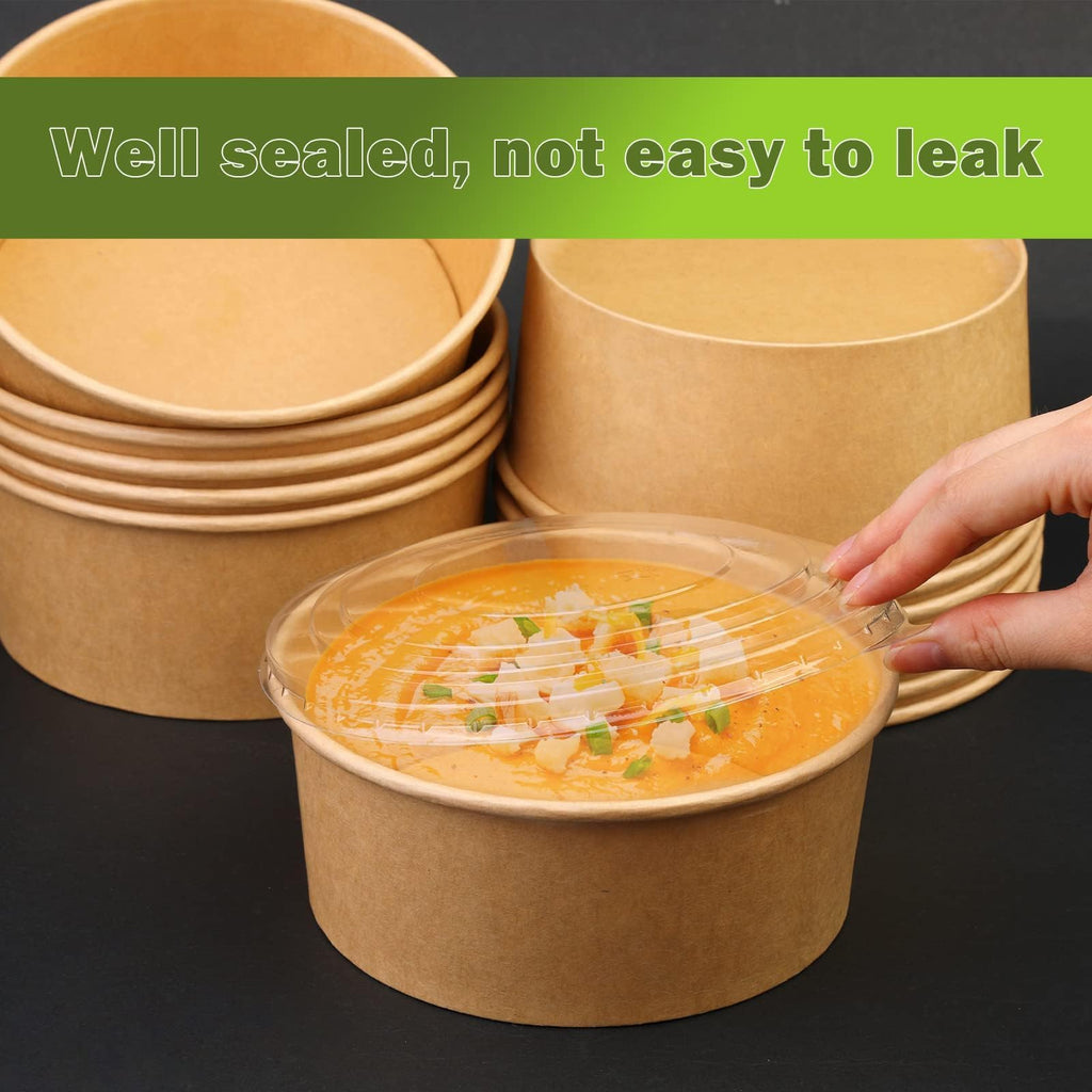 Giwrmu 50 pcs 37oz Disposable Meal Prep Containers with Lids, Disposable Paper Bowls with Clear Lids, Round Shape Kraft Food Containers Suit for BBQ, Gatherings and Parties