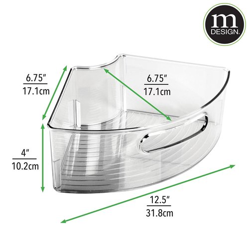 mDesign Plastic Lazy Susan Cabinet Storage Bin with Front Handle for Kitchen Countertop, Pantry, Shelf, Fridge Organization - Hold Food, Drinks, Snacks - Ligne Collection - 2 Pack - Smoke Gray Tint