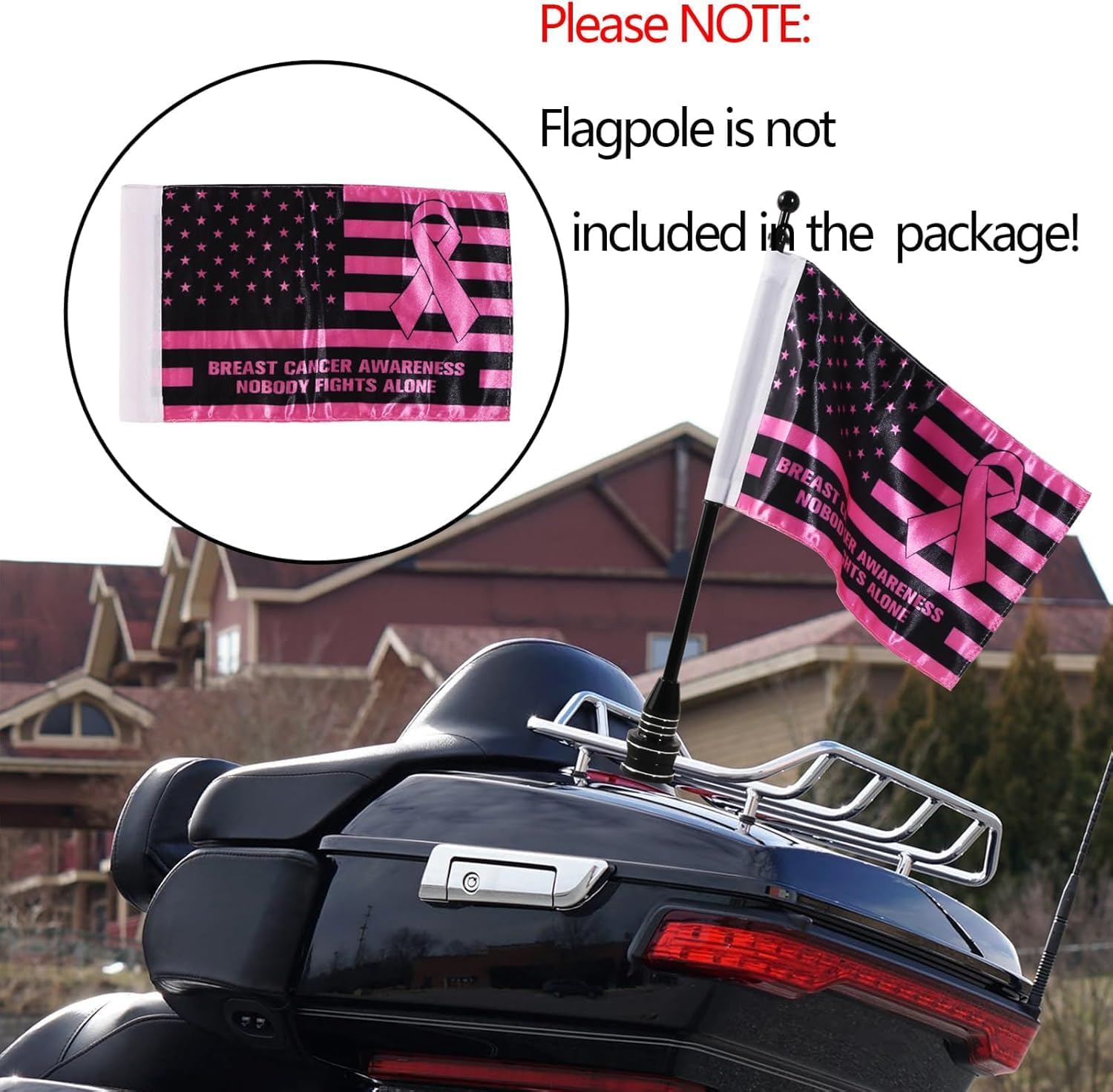 Rouge Motorcycle Flag - Double-Sided Breast Cancer Awareness Design | 6x10 Inch Satin Polyester