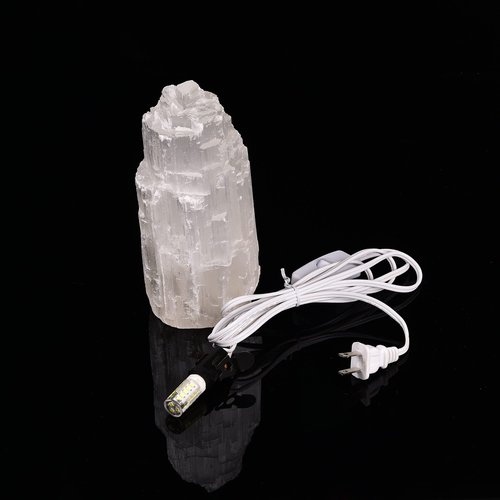 AMOYSTONE 8" Natural Selenite Crystal Lamp White Gemstones Skyscraper Tower Healing Lights Small, Include Led Bulb Switch