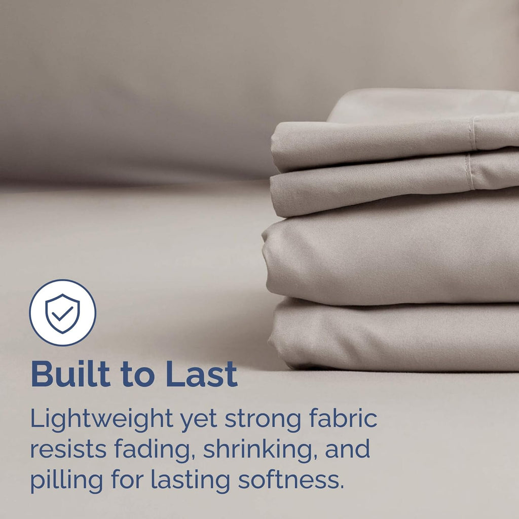 Skiennix Lightweight Queen Bed Sheet Set - Cooling & Breathable Bedding with Deep Pockets - Light Grey