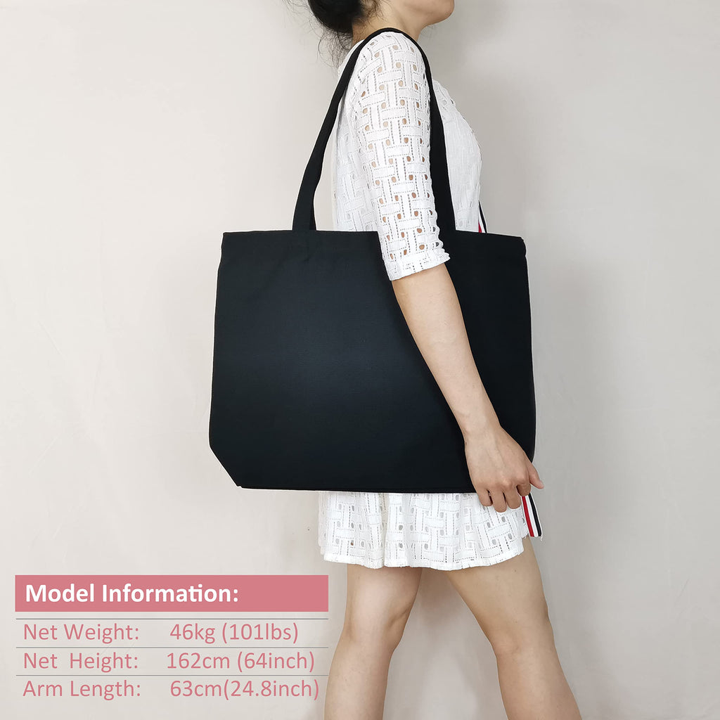 Koolmox Black Canvas Tote Bag with Zipper, 6-Pack 17x14x3.9'' 12Oz Thick Canvas Bag with Handles and Flat Bottom, Women Men Grocery Shopping Bags Cotton Totes Sublimation Totes to Customize