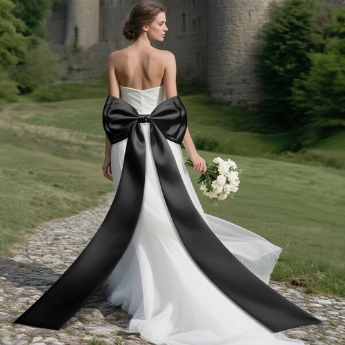 Giant Bow Decoration - 83x20 Inches Satin Bow for Party & Wedding Decor | Black Coquette Bow