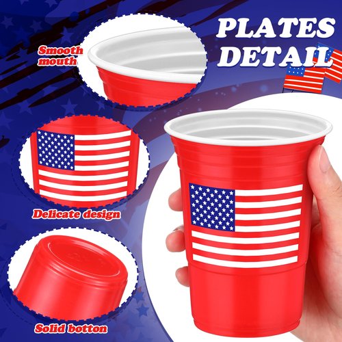 Funnymoom 50 Pcs Patriotic Plastic Cups 16 oz 4th of July Party Theme Decorations Red White and Blue Disposable American Flag Cup Hot Cold Drink for Birthday Memorial Day Independence Day Supplies