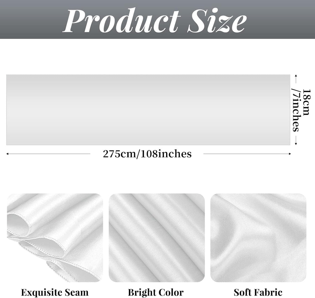 Showgeous Silver Satin Chair Sashes - 60 PCS Elegant Bows for Wedding & Event Decor | 7 x 108 Inch