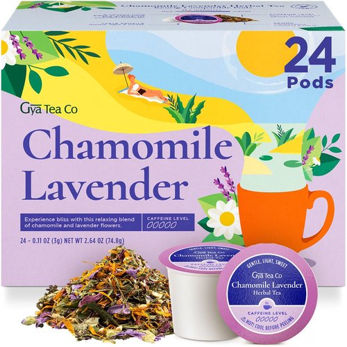 Gya Tea Co Chamomile Lavender Herbal Tea Pod (24 Count)- Decaf Wellness Tea for Body Comfort & Relaxing