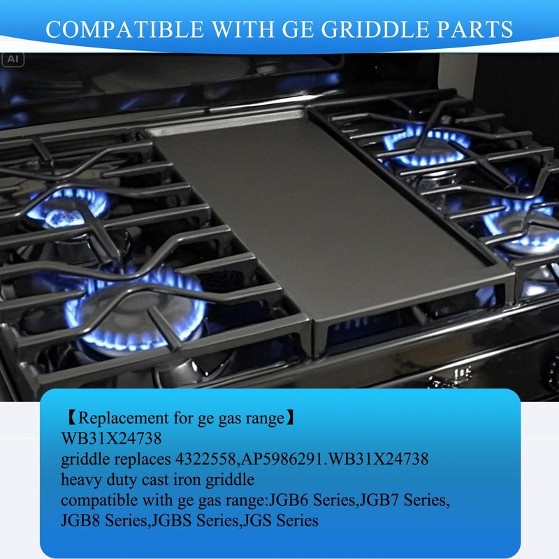 Shengyongh CC24738 Cast Iron Griddle For ge Stove 4322558 AP5986291 PS11725207 Compatible For ge Appliance