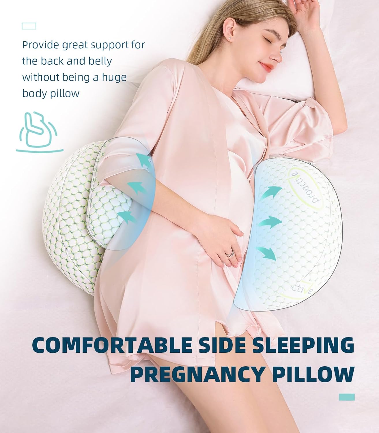 Oternal Pregnancy Pillow - Comfortable Maternity Support for Side Sleepers | Adjustable Cover, Back & Belly Relief