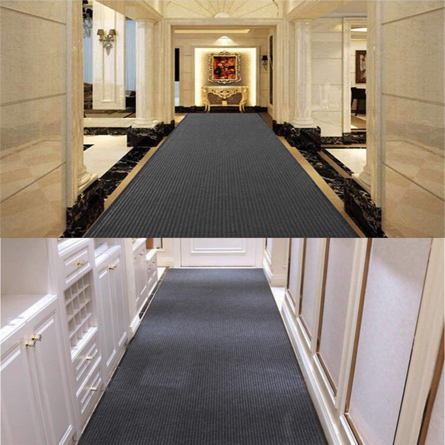 HappyBeeFlying Brush Step Large Front Door Mat 3'x10' Outdoor Indoor Commerical Entrance Mat Doormat Striped Low Profile Rubber Back Heavy Duty and Easy to Clean Gray