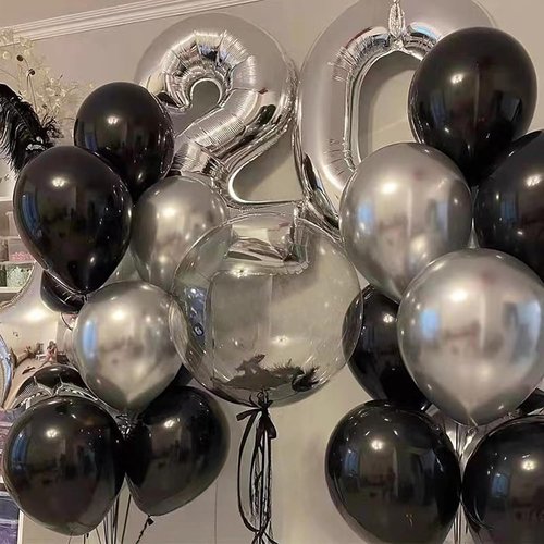 Metallic Silver & Black Balloons by [Brand Name] - 67pcs 12 Inch for Birthday, Baby Shower & Wedding Decor