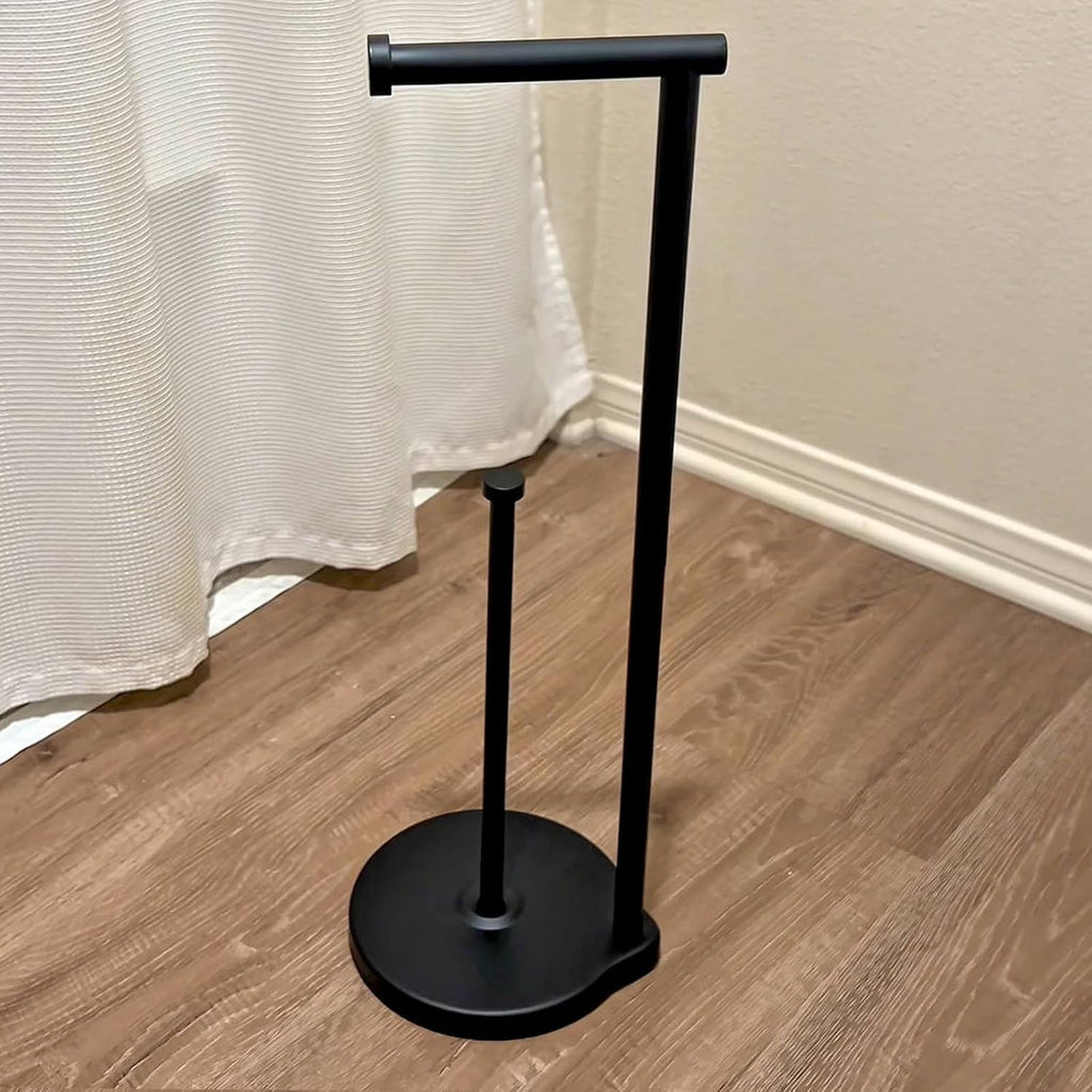 Theaoo Heavy-Duty Toilet Paper Holder Stand - Modern Freestanding Stainless Steel Tissue Roll Holder (Black)