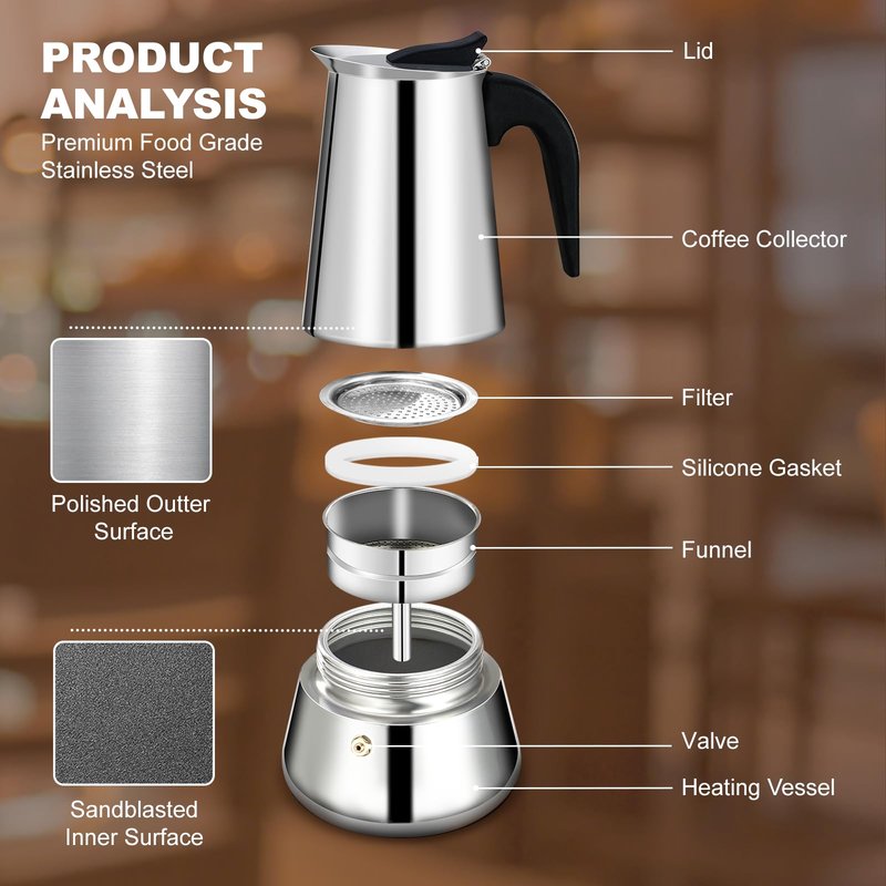 DITOSH 12 Cup Stovetop Espresso Maker Stainless Steel Moka Pot Stove Top Percolator Italian Coffee Makers Capable Mocha Greca Machine Cafe Classic Induction Cookers for Home and Camping 600ml 20oz