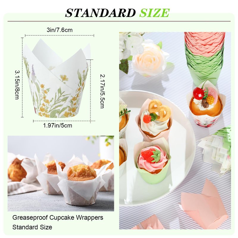 Havawish 500 Counts Wildflower Tulip Cupcake Liners Witch Birthday Party Muffin Cupcake Baking Liners Wildflower Grease Proof Cake Liner Holders for Witch Wedding Birthday Party