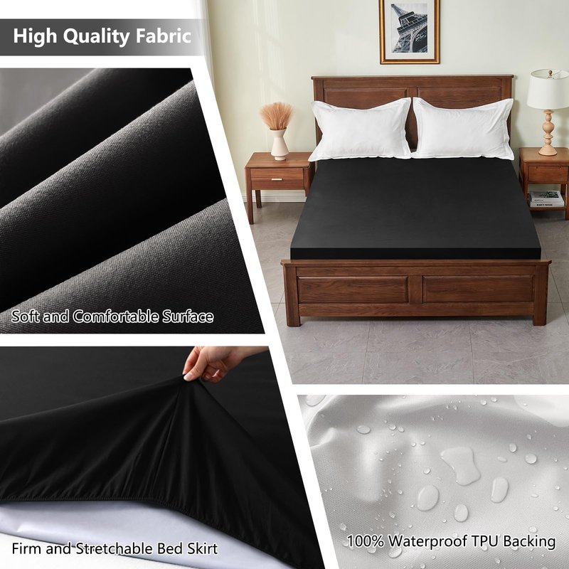 Inooro Queen Size Waterproof Mattress Protector - Breathable Bed Cover with 18" Deep Pocket, Noiseless Fitted Sheet, Machine Washable Gray Bedding for Home Bedroom Hotel (60x80 Inches)