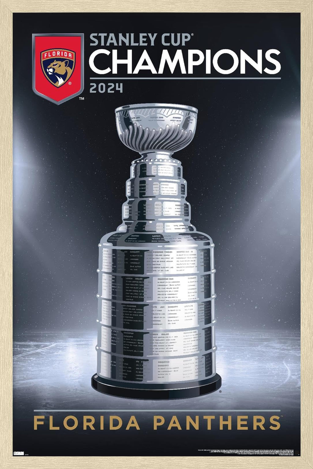 Trends International NHL Florida Panthers - 2024 Stanley Cup Team Logo Wall Poster, 22.4L x 14.7W, Blonde Framed Version