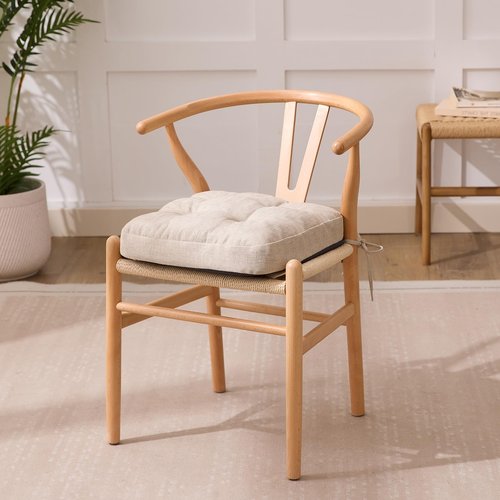 IASEAHK Chair Cushions, Foam Dining Chair Cushions, Tufted Indoor Chair Pads, Set of 6, Beige, 16.5” x 16.5” x 3.5”