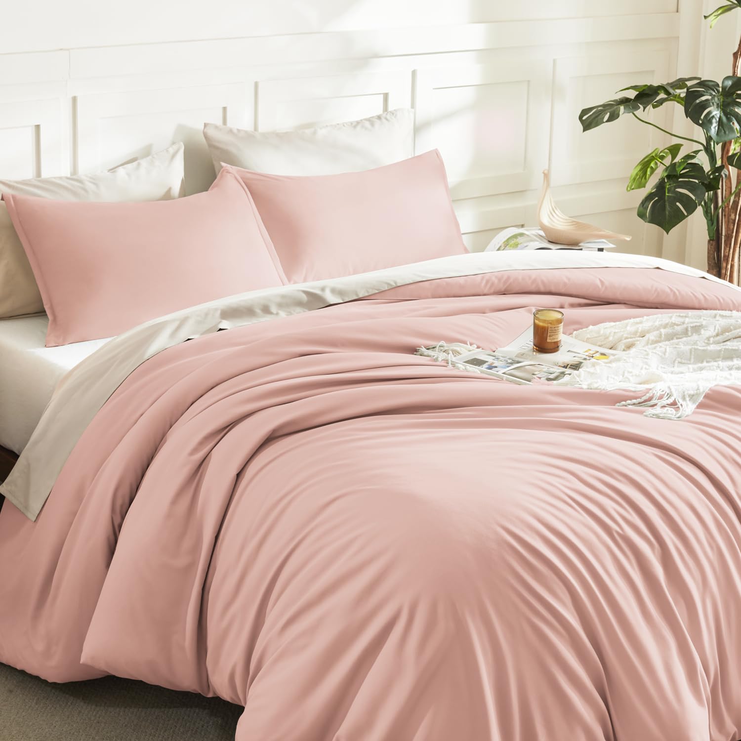 Litanika Pink Twin Comforter Set for Girls, 2 Pieces Kids Blush Plain Bedding Comforter Set, All Season Bed Set (66x90In Comforter & 1 Pillowcase)