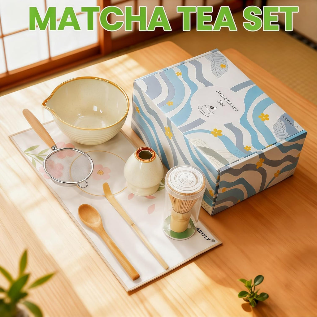 Skiennix 7-Piece Japanese Matcha Set - Complete Kit with Ceramic Bowl, Bamboo Whisk & Accessories