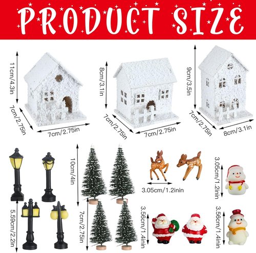 Gerrii Christmas Village Houses Set - 17 Pcs Winter Figurines with Santa | White Desktop Ornament for Holiday Decor