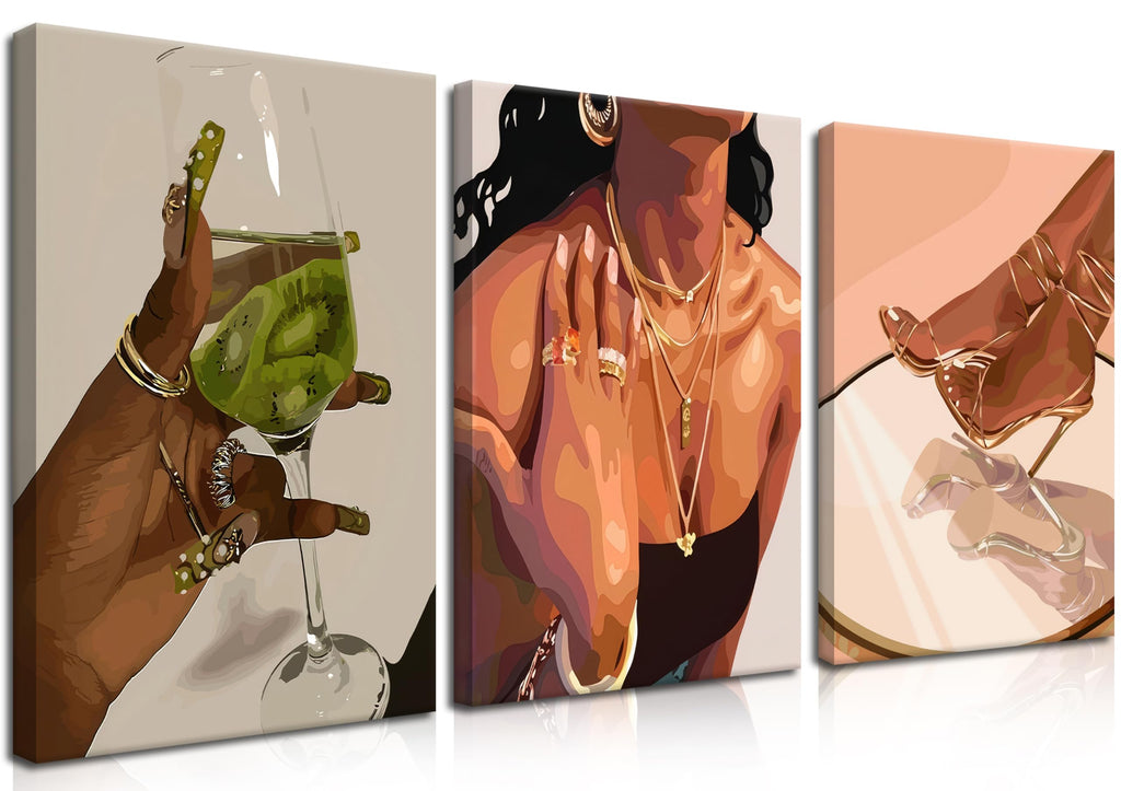 Black Woman Wall Art – African American Wall Decor Set of 3 – Black Girl Canvas Pictures – Black People Culture Prints – Smart Artwork for Living Room, Bedroom, Bathroom – Framed 16x124 Inch