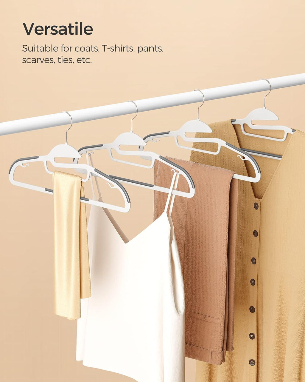 SONGMICS Heavy-Duty Plastic Coat Hangers - Space-Saving Design with 360º Swivel Hook | 50 Pack, Cloud White & Dark Gray