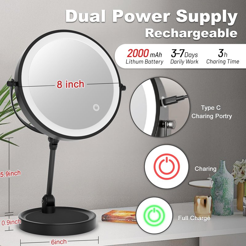SanaWell Tabletop Standing Makeup Mirror with Adjustable Height, 8Inch Mirror
