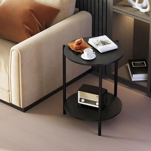 Kasrikly Round Side Table, 2-Tier Circle End Tables with Storage Wood Rustic Small End Tables Farmhouse Side Table for Living Room Bedroom Balcony Small Spaces