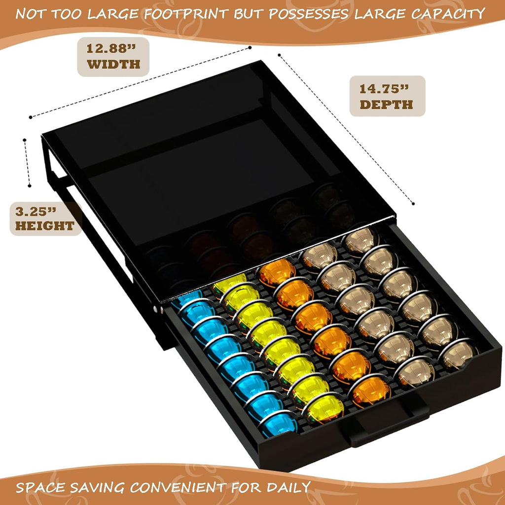 Nespresso Vertuo Pod Holder - Deluxe Black Tempered Glass Top | Compact Design Holds 75 Small Pods
